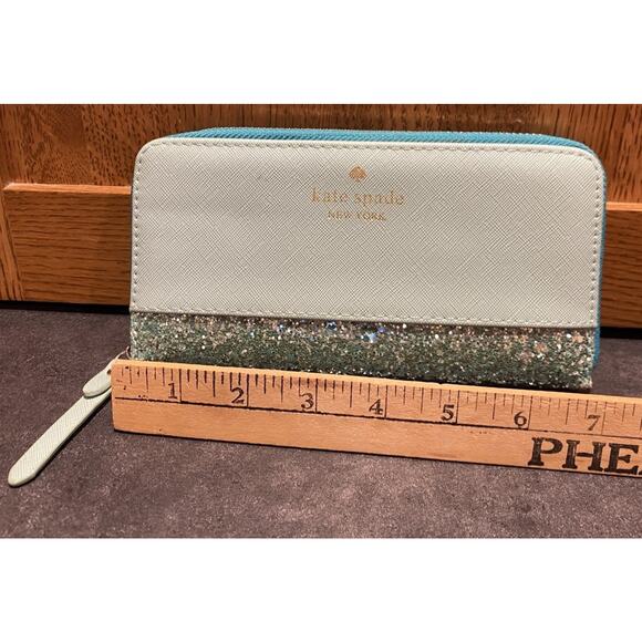 Kate Spade NY Light Blue Leather Glitter Zip Around Wallet - Picture 6 of 6